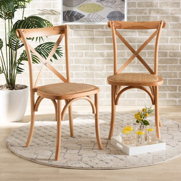 Baxton Studio Tartan Mid-Century Brown Woven Rattan and Wood Dining Chair Set(2PC) PR 195-2PC-12390-ZORO - main